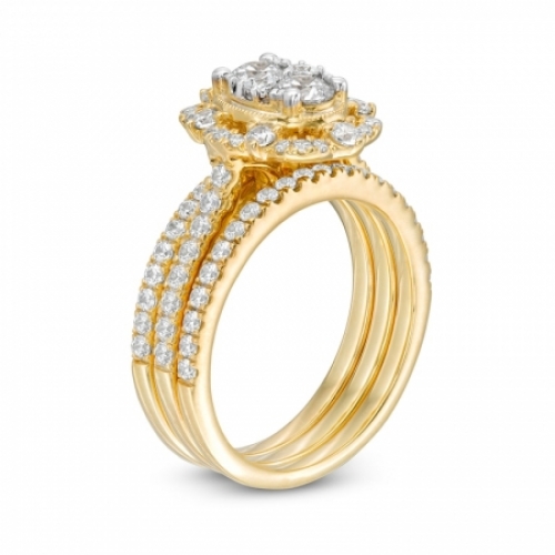 Комплект колец из желтого золота 585 пробы с бриллиантом