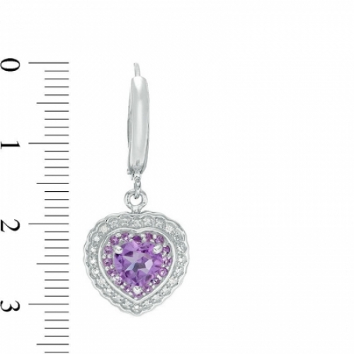 Серьги из серебра с аметистом, белым сапфиром и бриллиантом
