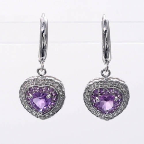 Серьги из серебра с аметистом, белым сапфиром и бриллиантом