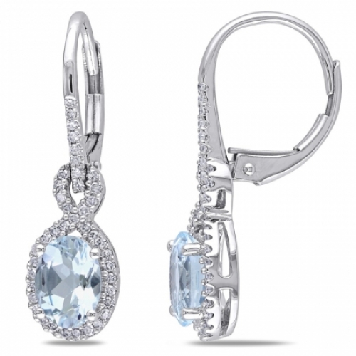 Серьги висячие из белого золота 585 пробы с аквамарином