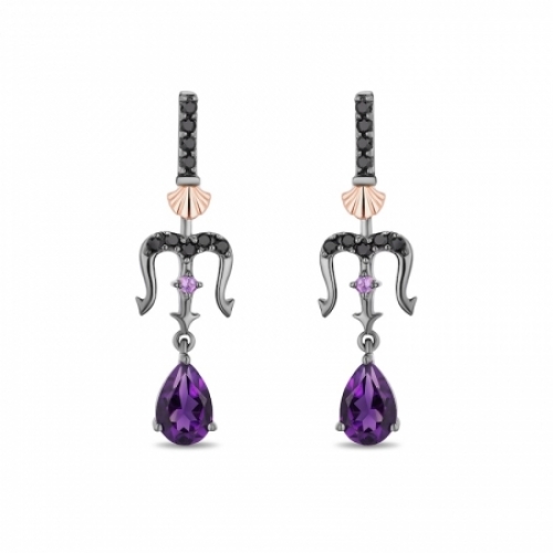 Серьги из серебра 925 пробы с аметистом, черным бриллиантом и аметистом
