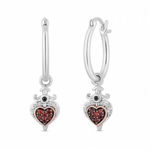 Серьги из серебра 925 пробы с гранатом и бриллиантами