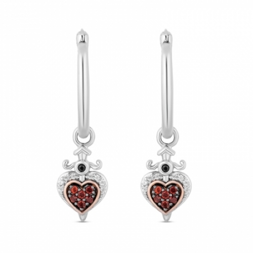 Серьги из серебра 925 пробы с гранатом и бриллиантами