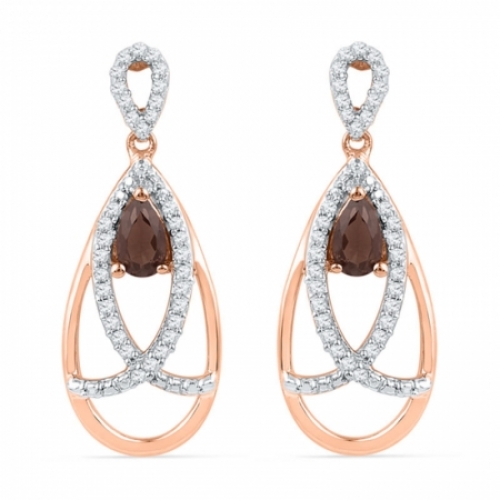 Серьги висячие из красного золота 585 пробы с кварцем