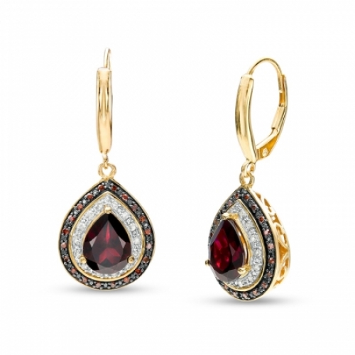 Серьги из серебра 925 пробы с гранатом и бриллиантами
