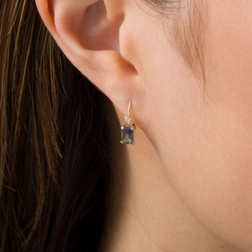 Серьги из желтого золота 585 пробы с топазом и Swarovski Zirconia
