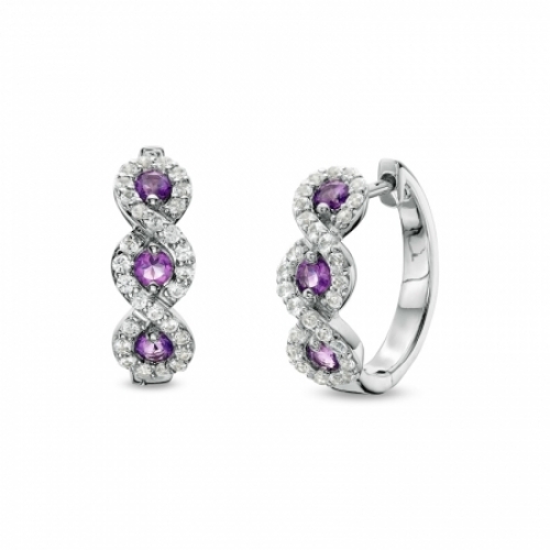 Серьги из серебра с аметистом и белым сапфиром