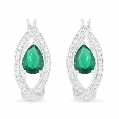 Серьги из серебра с изумрудом и белым сапфиром