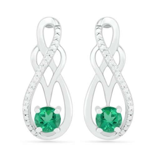 Серьги из серебра с изумрудом и бриллиантами