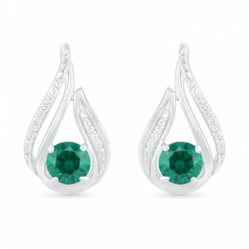 Серьги из серебра с изумрудом и бриллиантами