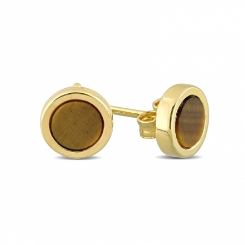 Серьги-гвоздики из серебра 925 пробы с тигровым глазом