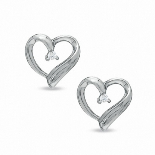 Серьги-гвоздики Сердечки из серебра с бриллиантом