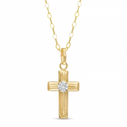 Крестик из желтого золота 585 пробы с Swarovski Zirconia