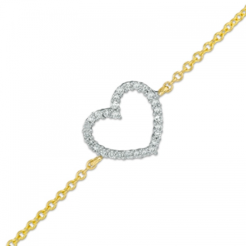 Золотой браслет с вставкой в форме сердца из круглых бриллиантов