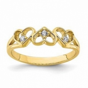Детское кольцо "Сердце"  из желтого золота с фианитом