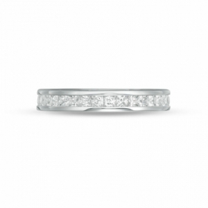 Обручальное кольцо из белого золота с большими бриллиантами огранка прицесса по кругу
