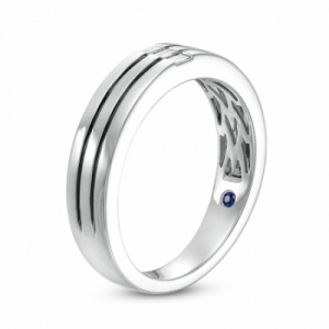 Мужское обручальное кольцо "Три амиго" с бриллиантами и сапфиром
