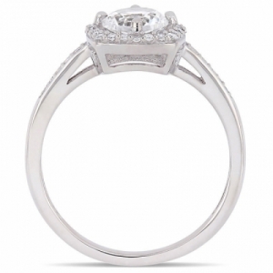 Помолвочное кольцо из белого золота с белым сапфиром 6 мм Круг и россыпью бриллиантов