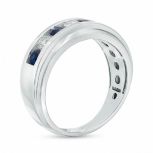 Обручальное кольцо из белого золота 585 пробы с сапфиром и бриллиантами