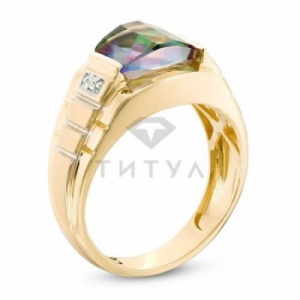 Мужское кольцо из желтого золота с бриллиантом и топазом Мистик