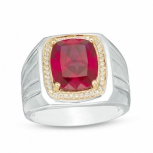 Мужское кольцо из серебра с рубином и бриллиантом