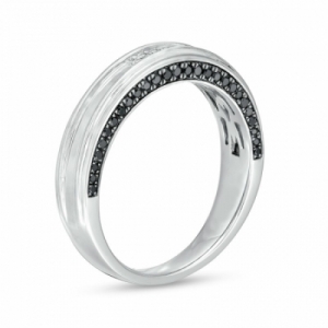 Мужское кольцо из белого золота 585 пробы с черными и белыми бриллиантами