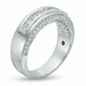 Мужское кольцо из белого золота 585 пробы с сапфиром и бриллиантами