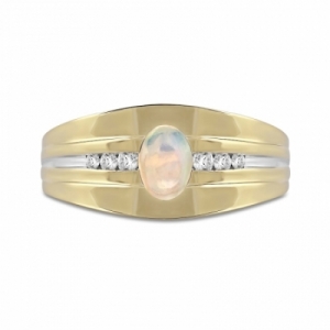 Мужское кольцо из желтого золота 585 пробы с опалом и бриллиантами