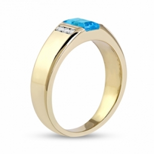 Мужское кольцо из желтого золота 585 пробы с топазом и бриллиантами