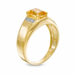 Мужское кольцо из желтого золота 585 пробы с цитрином и бриллиантами