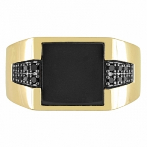 Мужское кольцо из желтого золота 585 пробы с ониксом и черным бриллиантом