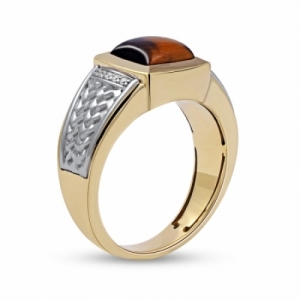 Мужское кольцо из золота 585 пробы с тигровым глазом и бриллиантами