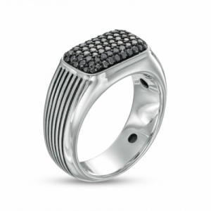 Мужское кольцо из серебра 925 пробы с черным бриллиантом
