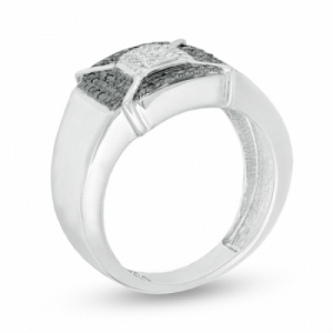 Мужское кольцо из серебра с черными и белыми бриллиантами
