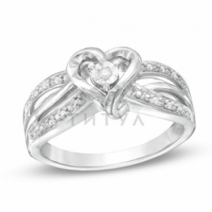 Кольцо сердечком из серебра с бриллиантами