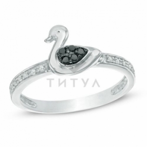 Кольцо в виде утки из серебра с белыми и черными бриллиантами