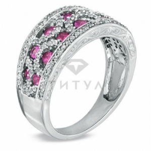 Кольцо из серебра с розовым сапфиром и бриллиантом