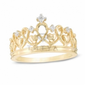 Кольцо Корона с сердечками из серебра с бриллиантами