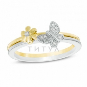 Кольцо с бабочкой из комбинированного золота и бриллиантов