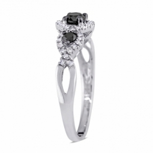 Женское кольцо из белого золота 585 пробы с черными бриллиантами
