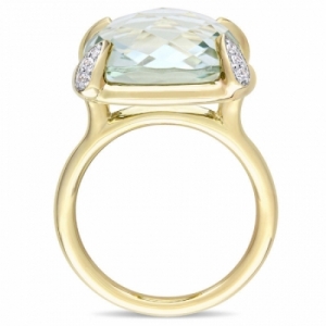 Женское кольцо из желтого золота 585 пробы с кварцем и белым сапфиром