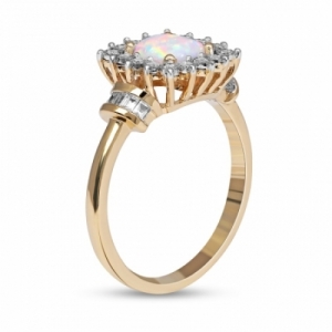 Женское кольцо из желтого золота 585 пробы с опалом и белым сапфиром