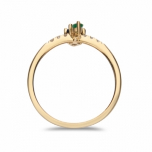 Женское кольцо из желтого золота 585 пробы с сапфиром, изумрудом и бриллиантами