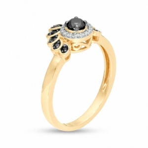 Женское кольцо из желтого золота 585 пробы с черными и белыми бриллиантами