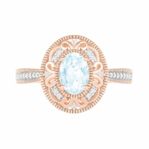 Женское кольцо из красного золота 585 пробы с аквамарином и бриллиантом