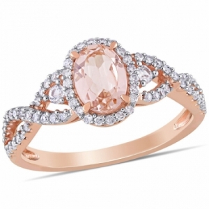 Женское кольцо из красного золота 585 пробы с морганитом, белым сапфиром и бриллиантом