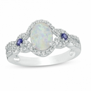 Женское кольцо из серебра с опалом и сапфирами