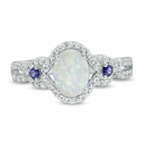 Женское кольцо из серебра с опалом и сапфирами