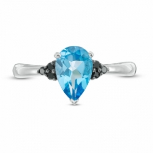 Женское кольцо из серебра с топазом и черным бриллиантом