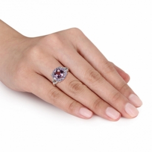 Женское кольцо из серебра с аметистом, танзанитом и бриллиантом